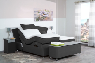 Meisterbetten Boxspringbett Huss 100x200 in VS-Grau, Matratzenbezug Nano, Ergoflex-Topper
