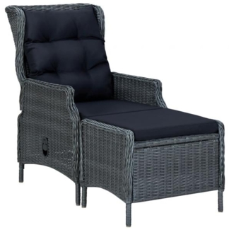 vidaXL Gartensessel Verstellbar mit Fußhocker Poly-Rattan Dunkelgrau 313303
