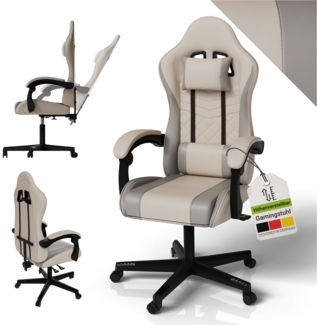 Juskys Gamingstuhl HyperSeat, verstellbare Rückenlehne, höhenverstellbarer Drehstuhl, Kunstleder, ergonomisch, für Büro & Gaming Setup – Beige/hellgrau