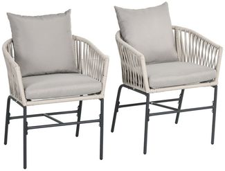 Outsunny Sitzgruppe 2er-Set Gartenstühle mit Kissen Gartensessel Set im Boho-Stil, (Gartenstuhl, 2-tlg, Gartenmöbel), Metallrahmen, 57 x 60 x 71 cm, Beige