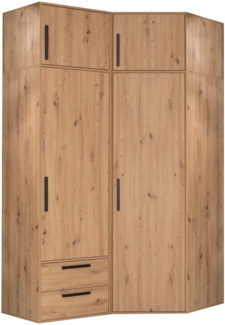 Marmex Möbel Arti SET H Schrankset, hoher Eckkleiderschrank, Eckschrank und Regal mit Aufsatz, laminierte Spanplatte, artisan Eiche, 91,9/155,1x227,5x53,6 cm