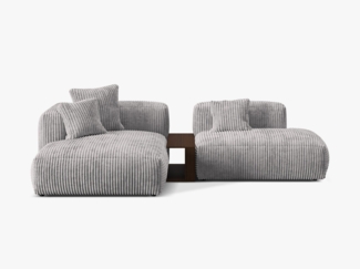 Micadoni Ecksofa Martina 2-Sitzer mit Couchtisch Kord Hellgrau Links