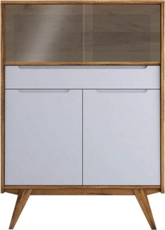 Massivmoebel24 Highboard (Anrichte Wildeiche 100x48x141 natur geölt/weiß ORIGINAL RETRO #15)