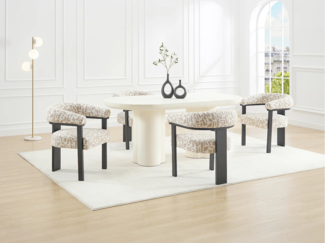 Vente-unique - Stuhl mit Armlehnen 6er-Set - Strukturstoff Bicolor & Kautschukholz schwarz - Creme & Taupe - LIVELIA von Pascal MORABITO