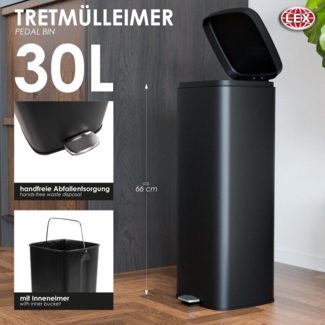 Tretmülleimer Abfallbehälter Mülleimer 30L Stahl schwarz matt Treteimer