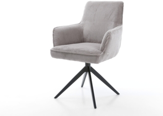 Drehstuhl Heira-Flex mit Armlehnen Cord Silbergrau Kreuzgestell breit Schwarz 360° drehbar Taschenfederkern