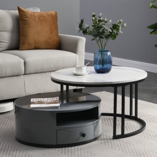 autolock Couchtisch Zweiteiliger Nesting Couchtisch Marmor-Look und Aufbewahrung