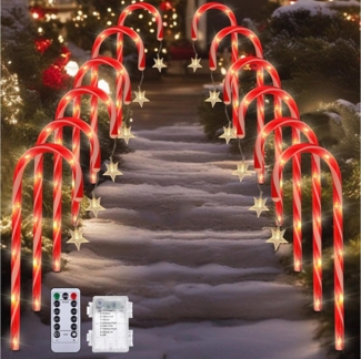 MUPOO LED-Lichterkette LED Lichterkette,Weihnachten Zuckerstangen Lichter,LED Gartenleuchte, Zuckerstangen Wegweiser,Gartenstecker,Weihnachtsdeko,mit Timer