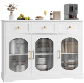 Homfa Sideboard 120cm Wohnimmer Küchenschrank, Buffetschrank mit 2 Schubladen 4 Türen 120 x 89.7 x 39.8 cm weiß