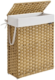 Songmics Wäschekorb handgeflochten, Rattan Naturfarben, 90L 46 x 33 x 60 cm