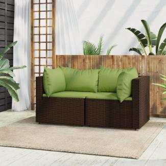 vidaXL Garten-Ecksofas mit Kissen 2 Stk. Braun Poly Rattan 319826