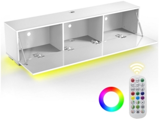 LETGOSPT TV-Schrank Fernsehtisch, TV-Regal, Lowboard Hochglanz Fernsehschrank, 140 x 30 x 35 cm (TV-Schrank mit 16 Farben LED-Beleuchtung, stehend und hängend) 3 Schränken, TV-Board für Wohnzimmer und Schlafzimmer, Weiß