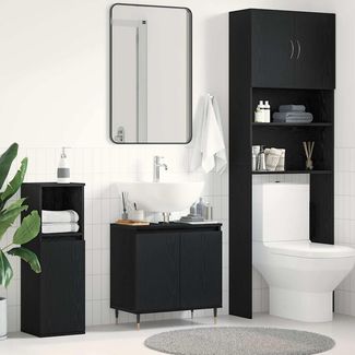 vidaXL Waschbeckenschrank mit Tür Schwarz Eichen-Optik 58 x 33 x 60 cm 862887