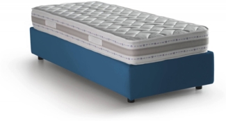 Dmora Einzelbett Agenta, Bettkasten mit Stoffbezug, 100 % Made in Italy, Öffnung vorne, inklusive Matratze 80 x 190 cm, Blau