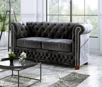 S-Style Möbel Chesterfield-Sofa Leeds 2-Sitzer aus Samt-Stoff mit Holzfüßen, mit Wellenfederung