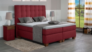 Meisterbetten Boxspringbett Nora 140x200 in MS-Red, Matratzenbezug Nano, Komfortschaum-Topper