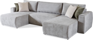AX LIVING Grau U Form Wohnlandschaft Tiberis mit Bettkasten 354 cm