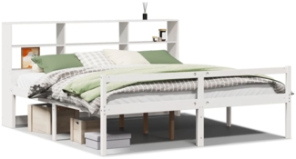 vidaXL Massivholzbett mit Regal ohne Matratze Weiß 180x200 cm Kiefer 3322023