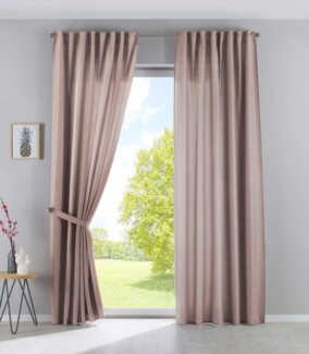 Gardinenbox Vorhang (2 St), verdecketeSchlaufen, transparent, Leinen-Optik, Cationic »JENA« Blickdicht Leinen Optik Meliert extra Breit 2019037-2