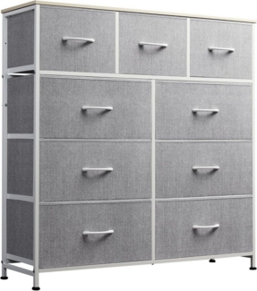 WLIVE Kommode kleiderschrank, 9 Schubladen mit Griffen, (Stauraumschrank Kommode mit Stoffschubladen), Modernes Sideboard, 100 × 30 × 102 cm, Vintagebraun-Schwarz