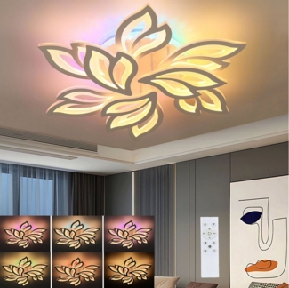 oyajia LED Deckenleuchte 52W/90W Deckenlampe RGB Farbwechsel Lamp, Dimmbare mit Fernbedienung, LED fest integriert, Warmweiß, Naturweiß, Kaltweiß, RGB, Blumenform Deckenleuchte für Wohnzimmer Schlafzimmer Kinderzimmer