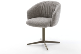 Drehstuhl Caja-Flex mit Armlehnen Bouclé Silbergrau Fußkreuz Effektfinish Titan 360° drehbar Taschenfederkern