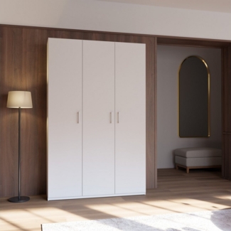 Forte Home Nook Mehrzweckschrank 135 40, moderner Drehtürenschrank mit 3Türen, Flur, Holzwerkstoff, Weiß, 133,2 cm breit x 210,5 cm hoch x 42 cm tief