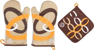 bugatti Topfhandschuhe Ellipse, (Set, 3-tlg, bestehend aus 2x Ofenhandschuh, 1x Topflappen)