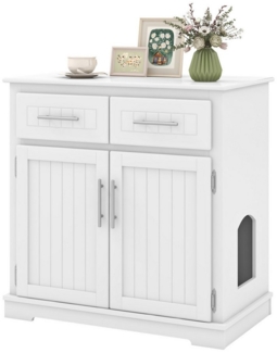 KOMFOTTEU Katzentoilette, 3 in 1 Katzenschrank, mit 2 Schubladen, Doppeltüren & Seiteneingang