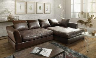 Ecksofa TIZIAN L-Form Wildlederoptik- Dunkelbraun/Ottomane Rechts
