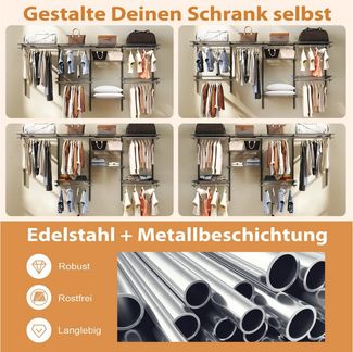 COSTWAY Kleiderständer, (1 St), DIY Wandgarderobe erweiterbar, Kleiderschrank Metall