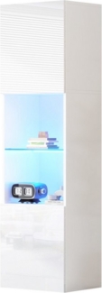 HAUSS SPOLE Vitrine Hochglanz Lagerschrank mit LED-Beleuchtung, 1 Glasboden Weiß (Highboard, Aufbewahrungsschrank, Hochschrank, Lagerschrank , 1-St, 1 Glasboden, 2 Türen) Hochglanz Vitrine, mit LED-Beleuchtung