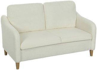 HOMCOM 2-Sitzer kleine Couch mit Wurfkissen, Sherpa-Fleece-Optik, Couch 1 Teile, für Wohnzimmer, Schlafzimmer, Cremeweiß