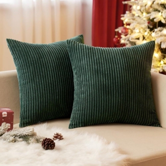 EMEMA Kissenbezug Kordsamt 45x45 cm Dunkelgrün 2 Stück