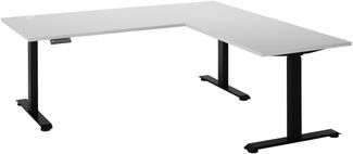 Eckschreibtisch >Ben< höhenverstellbar, weiss / schwarz - 180x74/117x177cm (BxHxT)