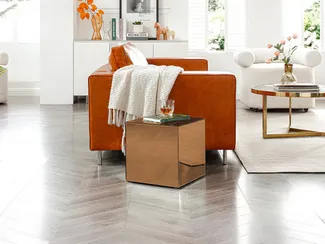 Vente-unique - Beistelltisch mit Rauchspiegelglas und MDF - Braun - CUBIX von Pascal MORABITO