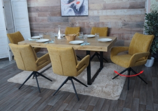 6er-Set Esszimmerstuhl HWC-O78, Küchenstuhl, drehbar Auto-Return, Stoff/Textil Chenille (310g/m²) Öko-Tex ~ senfgelb