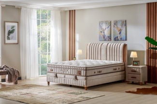 BAMBI YATAK Boxspringbett Set mit Bettkasten, Bambi Kapok Naturel, Schlafzimmerbett, H3 - Mittel (1 x Matratze, 2 x Bettkasten, 1 x Bettkopfteil), Taschenfederkern, Hyper-Schaum, Komfortschicht, Matratzenhöhe: 31 cm
