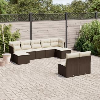 vidaXL 9-tlg. Garten-Sofagarnitur mit Kissen Braun Poly Rattan 3218273