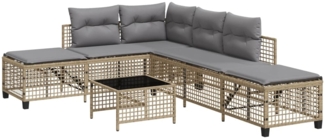 vidaXL 3-tlg. Garten-Ecksofa-Set mit Kissen Beige Poly Rattan 365448