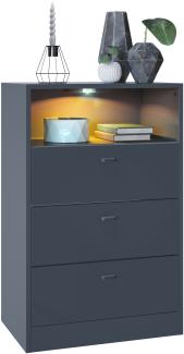 Vladon Kommode Pino V2, Anrichte mit 3 Schubladen & 1 offenem Fach, Anthrazit matt/Anthrazit matt mit LED RGB (56 x 86,5 x 36 cm)