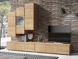 AX LIVING Anbauwand Wohnzimmer Kossana 11 – 300cm Breite Goldene Eiche