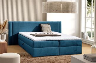 Boxspringbett Schlafzimmerbett CEDRIC 160x200cm Stoff Magic Velvet Blau
