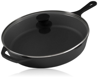 BBQ-Toro Grillpfanne Gusseisen Grillpfanne Ø 30 cm mit Glasdeckel, Bratpfanne, Gusseisen