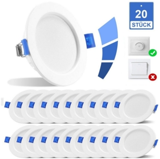 LETGOSPT LED Einbaustrahler 20er Set LED Einbaustrahler Dimmbar Spot Einbauleuchte 5W LED Platinen, LED fest integriert, 230V Ultraflach Einbauspot 75-95mm,für Küche Wohnzimmer Büro Flur Bad