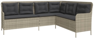 vidaXL Gartensofa in L-Form mit Kissen Hellgrau Poly Rattan 369005