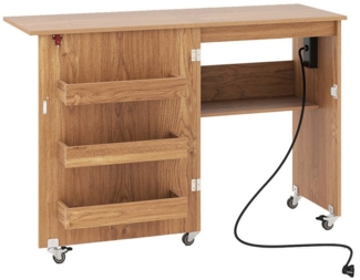 COSTWAY Schreibtisch, 2 in 1 Nähtisch klappbar mit Ladestation, Rollen