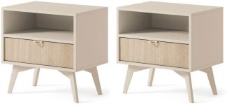 2er-Set Nachtkonsole Nachtschrank Forest 54 x 38 x 54 cm beige Herringbone Skandi