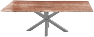 Baumkante Esstisch Akazienholz massiv Metallgestell Natur 300x100 cm silber QUINCY 526664