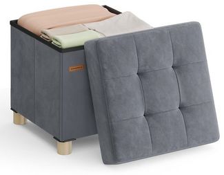 SONGMICS Sitzhocker mit Stauraum, Hocker faltbar, 38 x 38 x 40 cm, Aufbewahrungsbox mit Deckel, Fußhocker 37 L, Samt, bis 300 kg belastbar